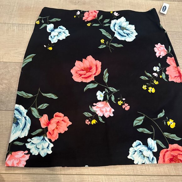 Floral Print Black Knee-Length Skirt Large Old Navy Polyester & Spandex Womens N - Picture 2 of 8